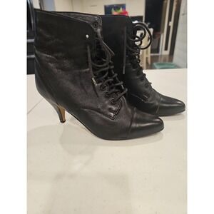 Vintage 80s New Face Black Lace-Up Witchy Boots 6.5 Leather Made in Yugoslavia